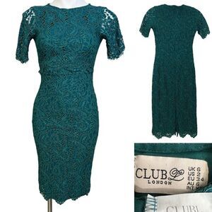 Club L London dress 2 green lace pencil‎ dress short sleeve knee length -10